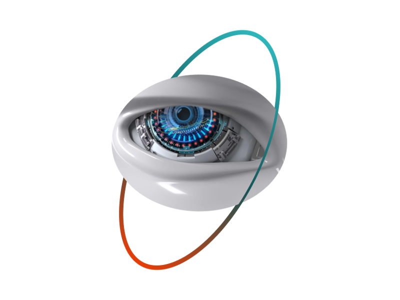Olho cibernético com anéis coloridos · Cybernetic eye with coloured rings